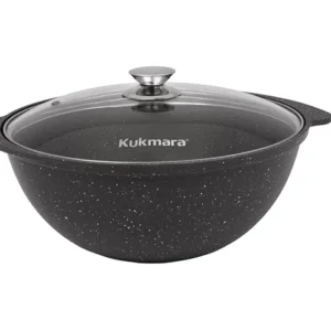 Казан для плова 3,5л c антипригарным покрытием (темный мрамор), со стеклянной крышкой