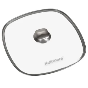 Крышка стеклянная квадратная 28 см, с ободом и ручкой из нерж. стали, деколь серая