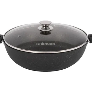 Сотейник 30/8,5 см с антипригарным покрытием (темный мрамор) со съемными ручками, со стеклянной крыш