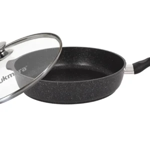 Сковорода 28/6,5 см с антипригарным покрытием (темный мрамор) с ручкой и стеклянной крышкой