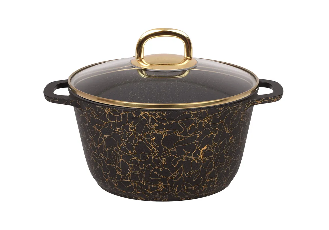 Кастрюля 4,5л со стеклянной крышкой, АП линия "Грация" (черный/золото)