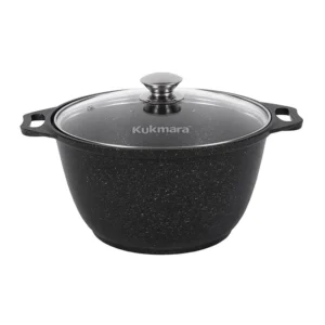 Кастрюля 3л с антипригарным покрытием (темный мрамор) со стеклянной крышкой