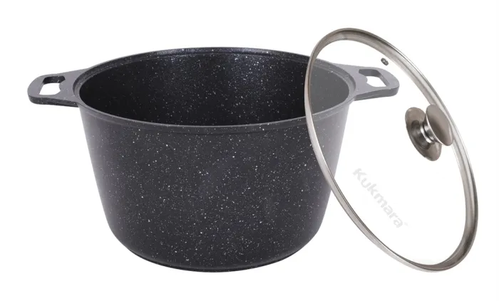 Кастрюля 10л с антипригарным покрытием (темный мрамор) со стеклянной крышкой