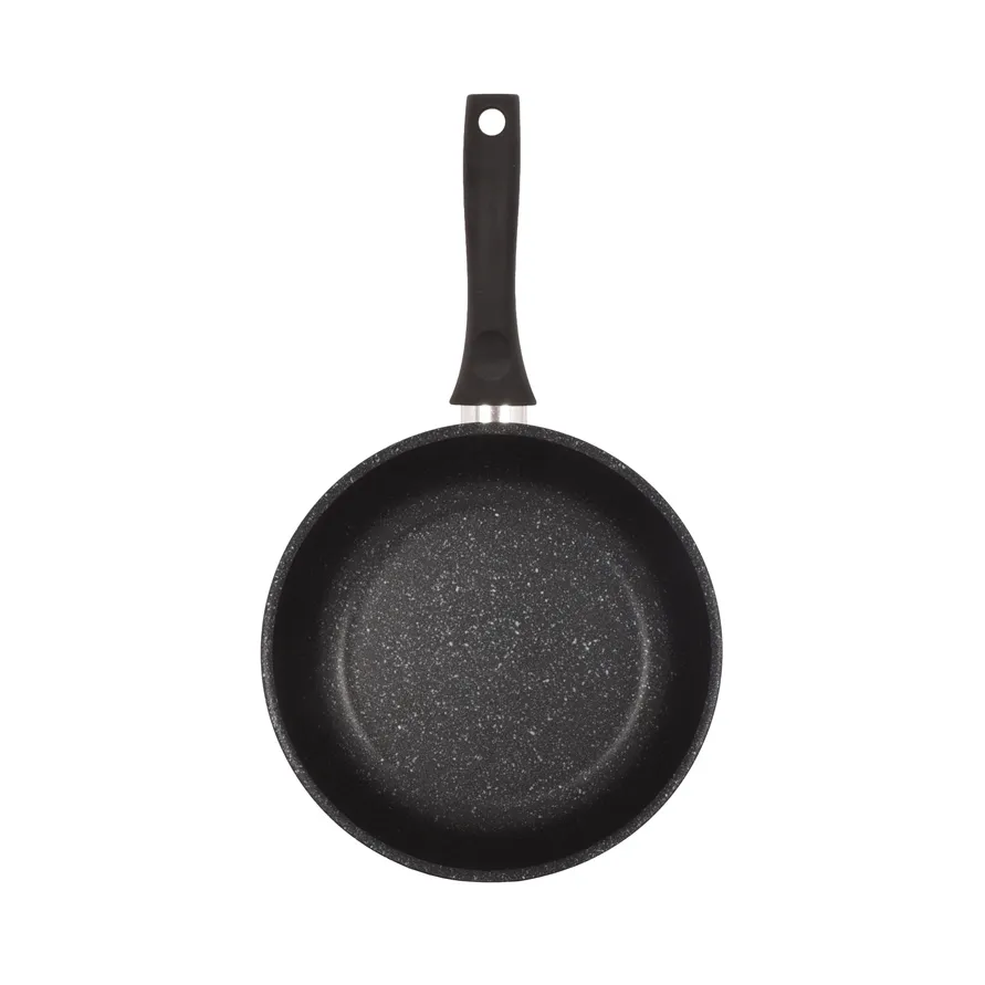 Сковорода 24/6 см с антипригарным покрытием (темный мрамор) с ручкой и стеклянной крышкой — изображение 4