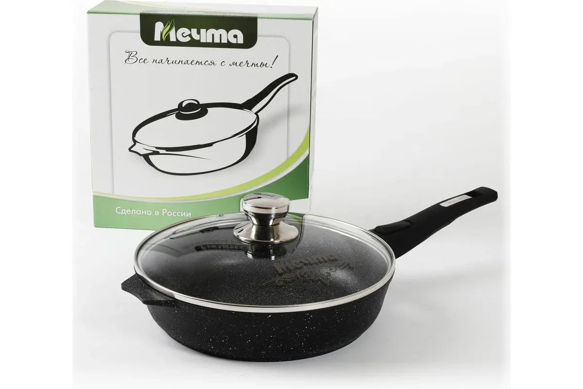Сковорода 24 см МЕЧТА С024802 АП Гранит black со съемной ручкой и стеклянной крышкой — изображение 8
