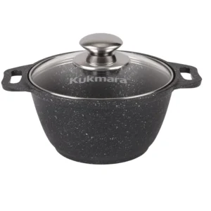 Кастрюля 1л с антипригарным покрытием (темный мрамор) со стеклянной крышкой