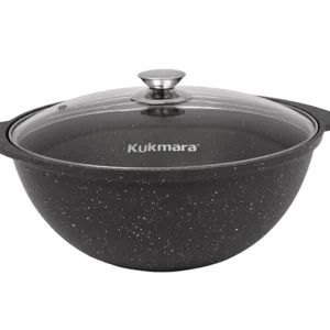 Казан для плова 4,5л c антипригарным покрытием (темный мрамор), со стеклянной крышкой