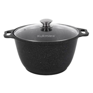 Кастрюля 4л с антипригарным покрытием (темный мрамор) со стеклянной крышкой