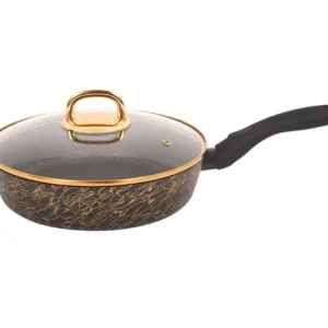 Сковорода 22 см с ручкой, со стеклянной крышкой АП линия "Грация" (черный/золото)