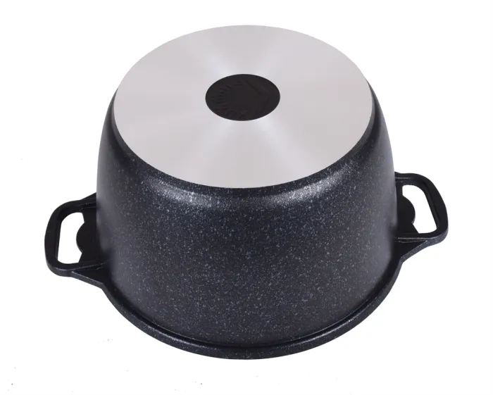 Кастрюля 6л с антипригарным покрытием (темный мрамор) со стеклянной крышкой — изображение 2