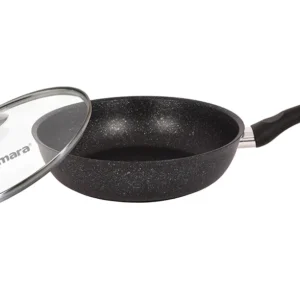 Сковорода 24/6 см с антипригарным покрытием (темный мрамор) с ручкой и стеклянной крышкой