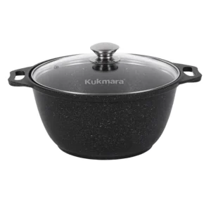 Кастрюля 2л с антипригарным покрытием (темный мрамор) со стеклянной крышкой
