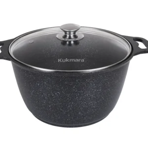 Кастрюля 6л с антипригарным покрытием (темный мрамор) со стеклянной крышкой