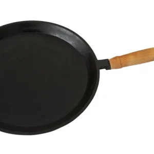 Сковорода литая чугунная блинная 24 x 1,5 с деревянной ручкой