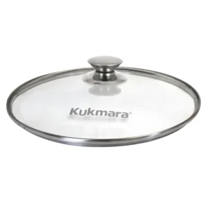 Крышка стеклянная 28 см, с ободом и ручкой из нерж.стали, деколь серая
